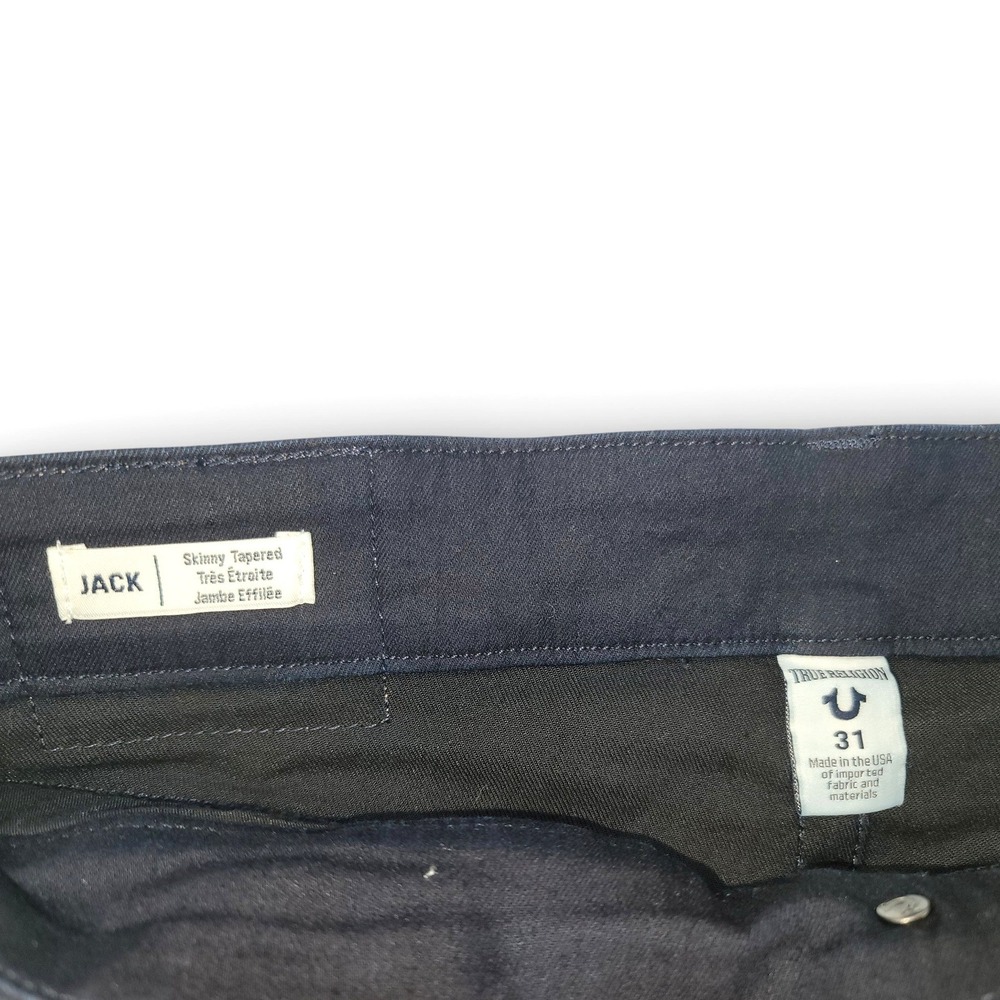 True Religion Jack Jeans Mens 31x32 Skinny Tapered Made USA‎ Dark Wash NWOT - Picture 5 of 6